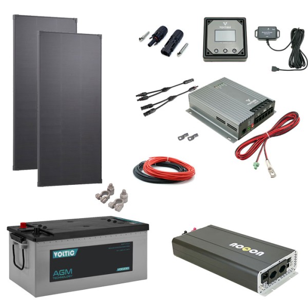 Solaranlage Set 320W mit Batterie 230Ah und 2500W-Wechselrichter inkl. NVS/USV & Ladegerät
