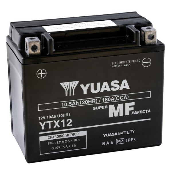 Yuasa YTX12 AGM 10Ah Motorradbatterie (DIN 51012)