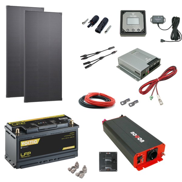 Solaranlage Set 220W mit Batterie 100Ah (LiFePO4) und 1000W-Wechselrichter