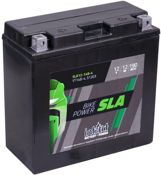 Intact SLA12-14B-4 Bike-Power SLA 12Ah Motorradbatterie (DIN 51201)  YT14B-BS, YT14B-4