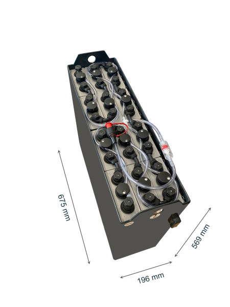 24V Gabelstaplerbatterie 3 PzB 225 Ah (643/673 * 194 * 568mm L/B/H) Trog 57314054 inkl. Aquamatik