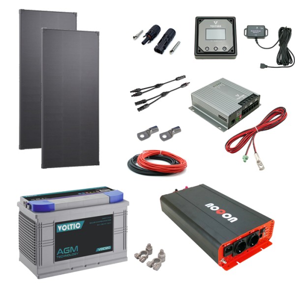 Solaranlage Set 220W mit Batterie 120Ah und 1500W-Wechselrichter mit Ladegerät