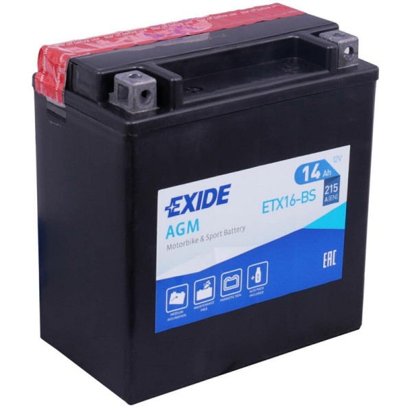 Exide ETX16-BS Bike AGM 14Ah Motorradbatterie (DIN 81600) YTX16-BS