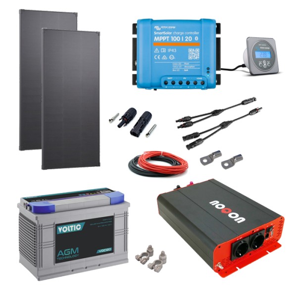 Solaranlage Set 220W mit Batterie 120Ah und 1500W-Wechselrichter