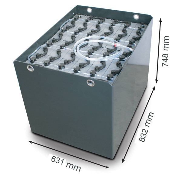 48V Gabelstaplerbatterie 5 PzS 775 Ah DIN A (832 * 631 * 784mm L/B/H) Trog 57017039 inkl. Aquamatik