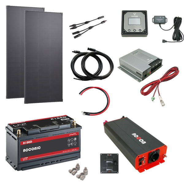 Solaranlage Set 220W mit Batterie 100Ah (LiFePO4) und 1000W-Wechselrichter