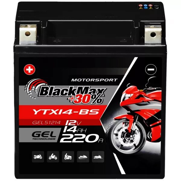 YTX14-BS Motorradbatterie 12V 14Ah BlackMax Gel (DIN 51214)