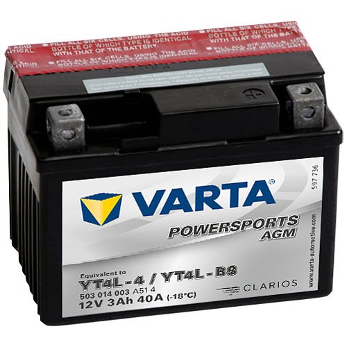 VARTA Powersports AGM YT4L-BS / YTX4L-BS 3Ah Motorradbatterie 12V (DIN 50314)