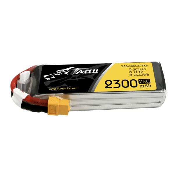 Tattu 2300mAh 11.1V 75C 3S1P Lipo Batterie mit XT60 Stecker TAA23003S75X6