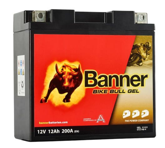 Banner BGT14B-4 Bike Bull GEL 51221 12Ah Motorradbatterie YT14B-BS (DIN 51201)