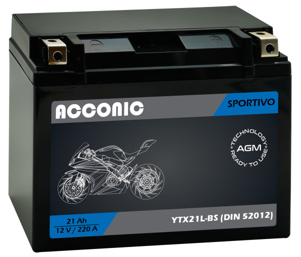 ACCONIC Sportivo AGM YTX21L-BS Motorradbatterie 21 Ah 12V (DIN 52012)