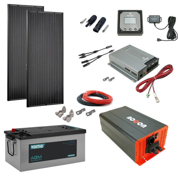 Solaranlage Set 360W mit Batterie 230Ah und 3000W-Wechselrichter