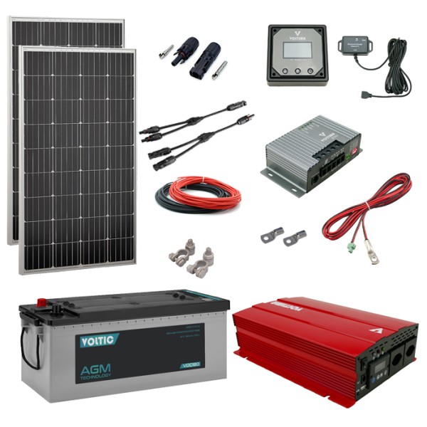 Solaranlage Set 200W mit Batterie 180Ah(AGM) und 1000W-Wechselrichter