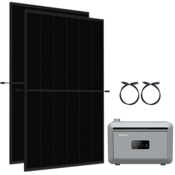 Balkonkraftwerk Set 890Wp mit Growatt 2kWh LiFePO4 Speicher