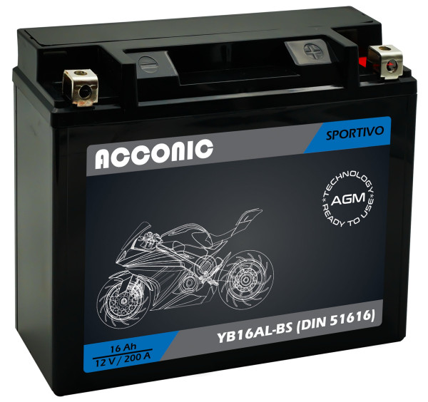 ACCONIC Sportivo AGM YB16AL-BS Motorradbatterie 16 Ah 12V (DIN 51616)