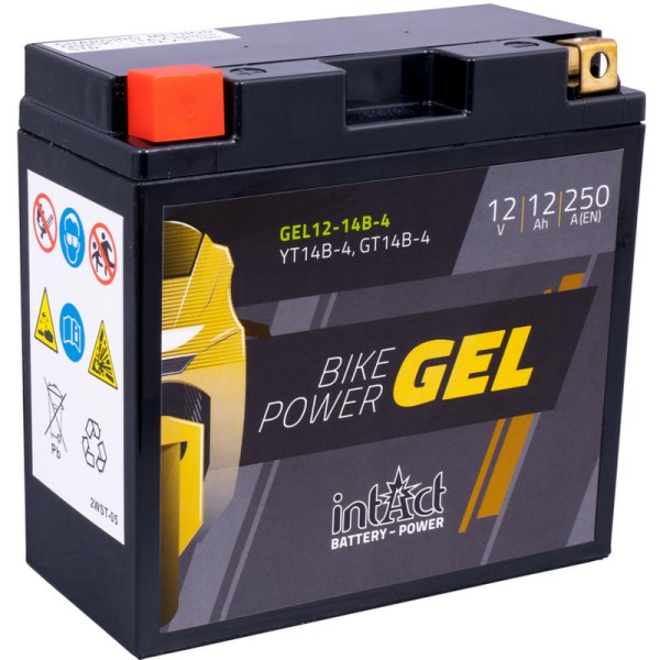 Intact GEL12-14B-4 Bike-Power GEL 12Ah Motorradbatterie (DIN 51201) YT14B-BS, YT14B-4
