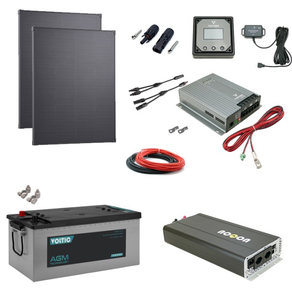 Solaranlage Set 400W mit Batterie 230Ah und 2500W-Wechselrichter inkl. NVS/USV & Ladegerät