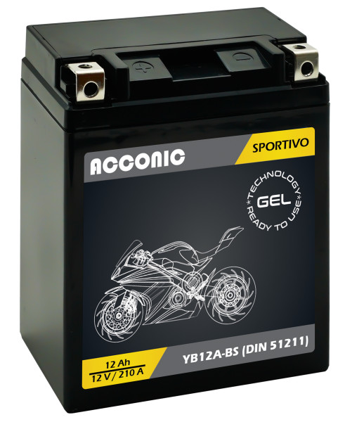 ACCONIC Sportivo GEL YB12A-BS Motorradbatterie 12 Ah 12V (DIN 51211)
