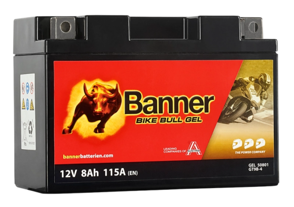 Banner BGT9B-4 Bike Bull GEL 50801 8Ah Motorradbatterie YT9B-4 (DIN 50801)