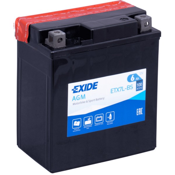 Exide ETX7L-BS Bike AGM 6Ah Motorradbatterie (DIN 50614) YTX7L-BS