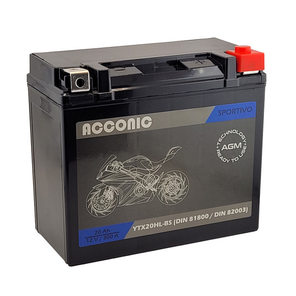 ACCONIC Sportivo AGM YTX20HL-BS Motorradbatterie 20Ah 12V (DIN 81800 / DIN 82003)