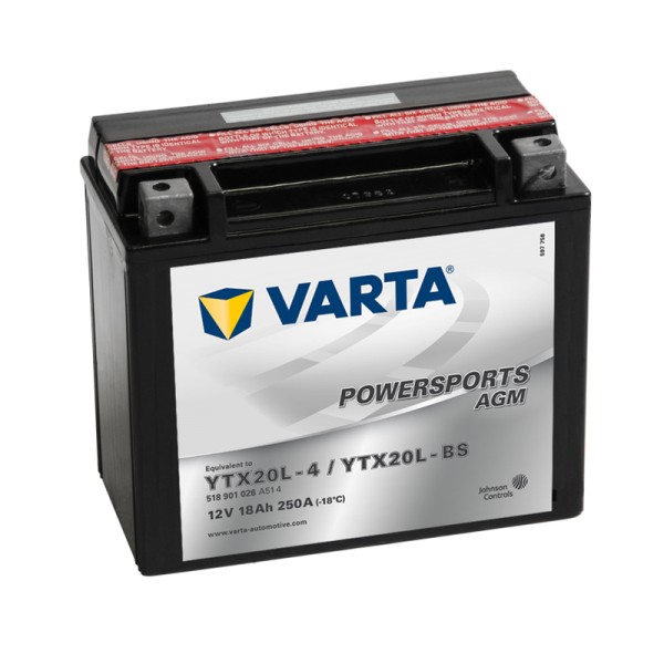  VARTA Powersports AGM YTX20L-BS 18Ah Motorradbatterie 12V (DIN 82000)