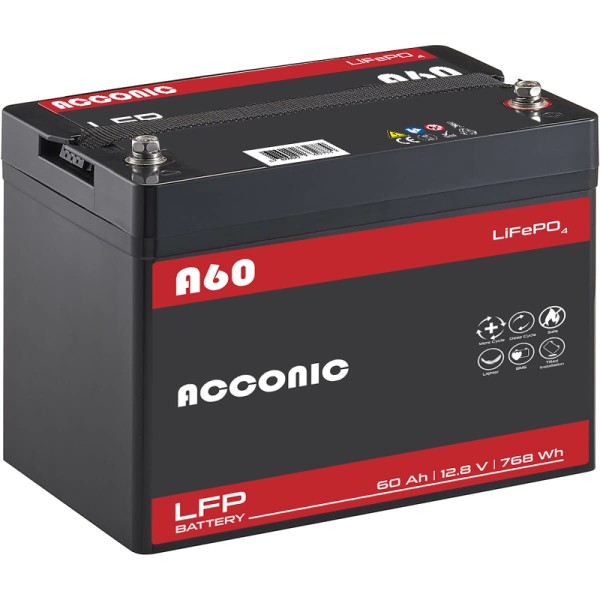 Acconic A60 LiFePO4 12V Lithium Versorgungsbatterie 60Ah