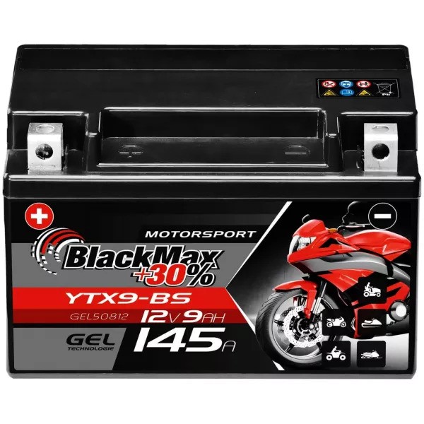 YTX9-BS Motorradbatterie 12V 9Ah BlackMax Gel CTX9-BS (DIN 50812)