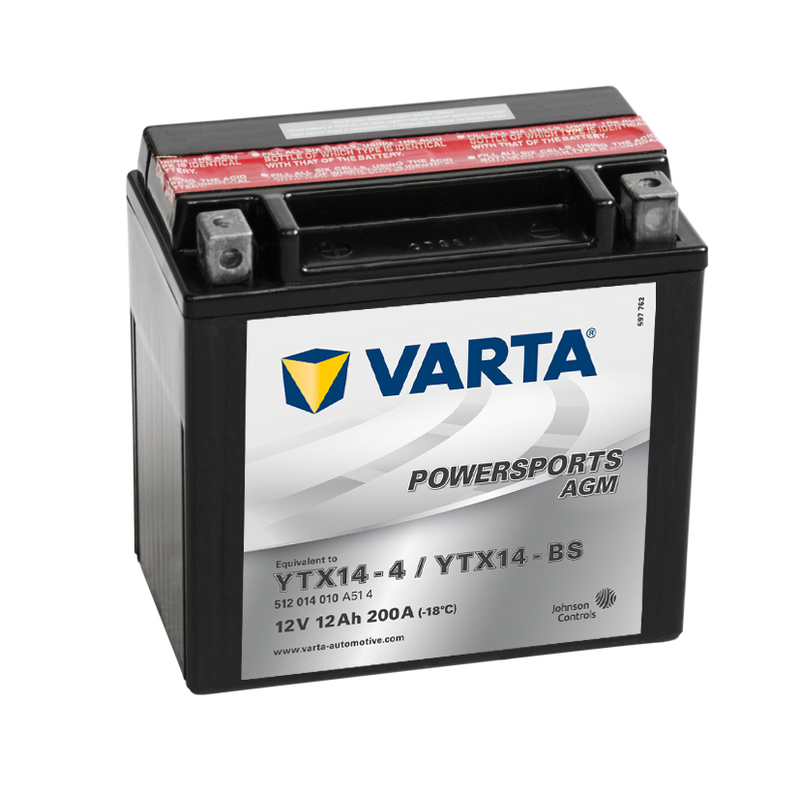 VARTA Powersports AGM YTX14-BS 12Ah Motorradbatterie 12V (DIN 51214)