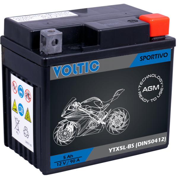 VOLTIC Sportivo AGM YTX5L-BS Motorradbatterie 5Ah 12V (DIN 50412)