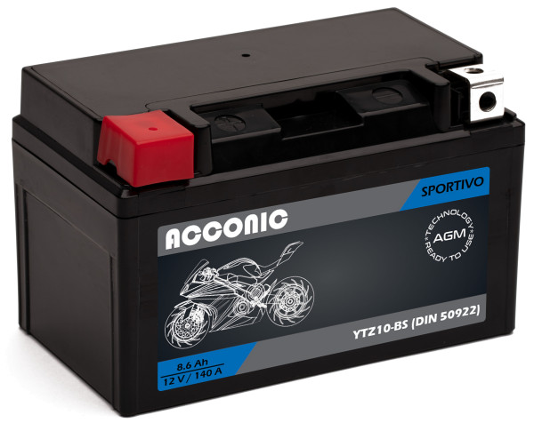 ACCONIC Sportivo AGM YTZ10-S YTZ10-BS Motorradbatterie 8,6Ah 12V (DIN 50922)