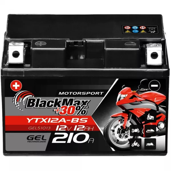 YTX12A-BS Motorradbatterie 12V 12Ah BlackMax Gel CTX12A-BS (DIN