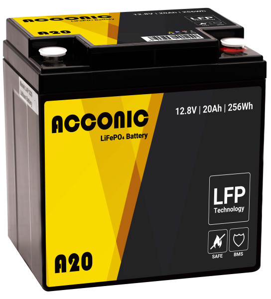 Acconic A20 LiFePO4 12V Lithium Versorgungsbatterie 20Ah