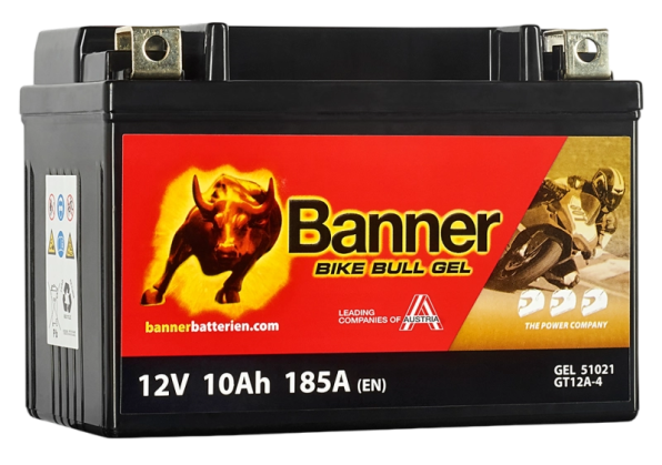 Banner BGTX12A-4 Bike Bull GEL 51021 10Ah Motorradbatterie YTX12A-BS (DIN 51012)