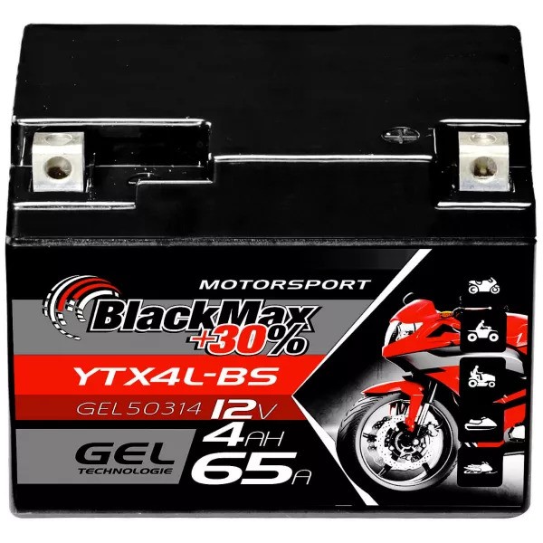 YTX4L-BS Motorradbatterie 12V 4Ah BlackMax Gel CTX4L-BS (DIN 50314)