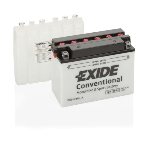 Exide E50-N18L-A Conventional 20Ah Motorradbatterie (DIN 51817 / DIN 52012) Y50-N18L-A