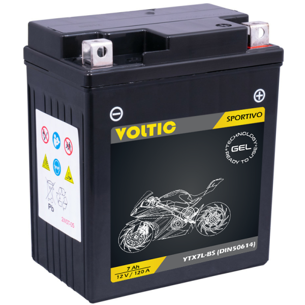 VOLTIC Sportivo GEL YTX7L-BS Motorradbatterie 7Ah 12V (DIN 50614)