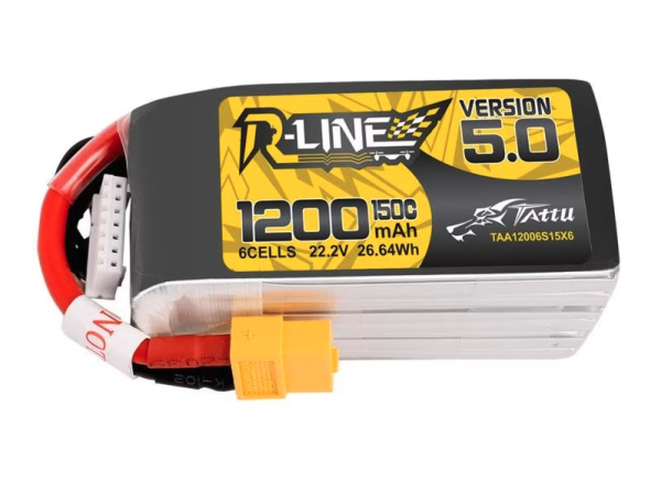 Tattu 1200mAh 22.2 V 150C R-Line LiPo V5 mit XT60 Stecker TAA12006S15X6