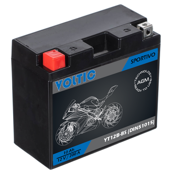 VOLTIC Sportivo AGM YT12B-BS Motorradbatterie 10Ah 12V (DIN 51015)