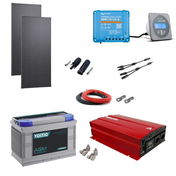 Solaranlage Set 200W mit Batterie 120Ah und 1000W-Wechselrichter