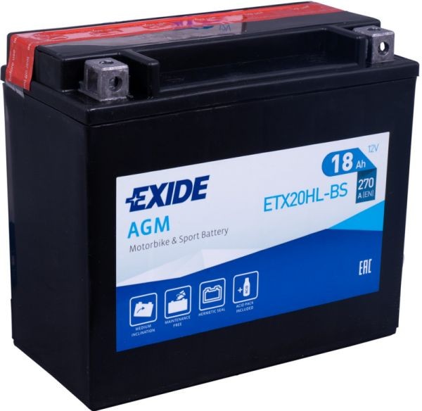 Exide ETX20HL-BS Bike AGM 18Ah Motorradbatterie (DIN 81800 / DIN 82003) YTX20HL-BS