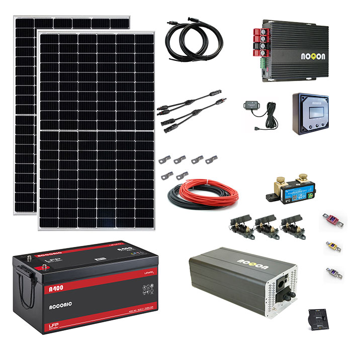 Komplettpaket 670W Solaranlage mit Batterie 2 x 220Ah und  2000W-Wechselrichter
