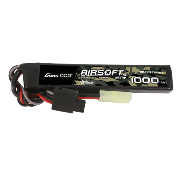 Gens ace 1000mAh 7,4 VG-Tech 25C 2S1P Airsoft Gun Lipo Akku mit Mini-Tamiya-Stecker GEA102S25TGT
