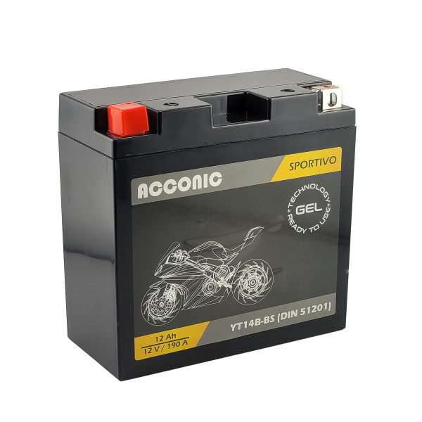 ACCONIC Sportivo GEL YT14B-BS Motorradbatterie 12Ah 12V (DIN 51201)
