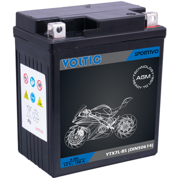 VOLTIC Sportivo AGM YTX7L-BS Motorradbatterie 6Ah 12V (DIN 50614)
