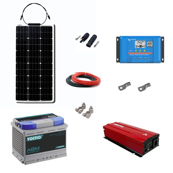 Solaranlage Set 80W mit Batterie 70Ah und 600W-Wechselrichter