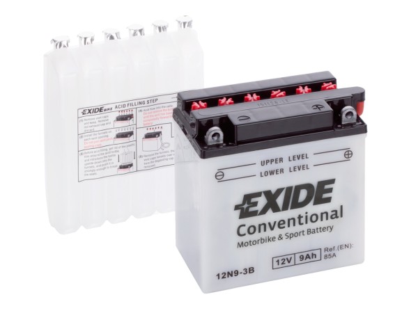 Exide 12N9-3B Conventional 9Ah Motorradbatterie (DIN 50915)
