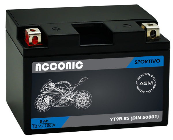ACCONIC Sportivo AGM YT9B-BS Motorradbatterie 8 Ah 12V (DIN 50801)
