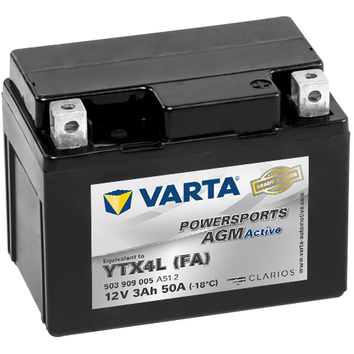 VARTA Powersports AGM ACTIVE YTX4L-BS 3Ah Motorradbatterie 12V (DIN 50314)