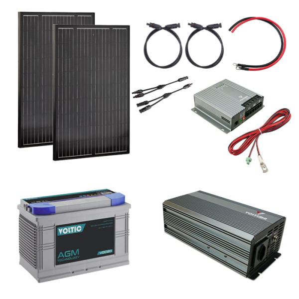 Solaranlage Set 220W mit Batterie 120Ah und 1000W-Wechselrichter